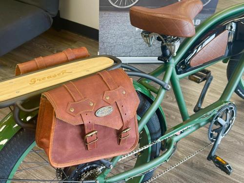 Micheal Blast Greaser ebike with leather rear pannier and rack