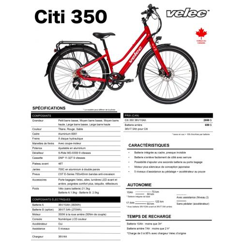 Velec City 350 Specification Sheet